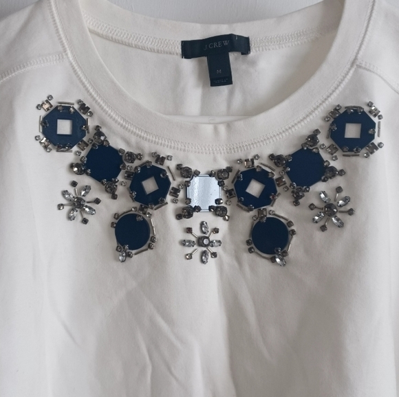 NWT J. Crew Structured Necklace Short Sleeve T-Shirt | white and blue si… - Picture 6 of 9